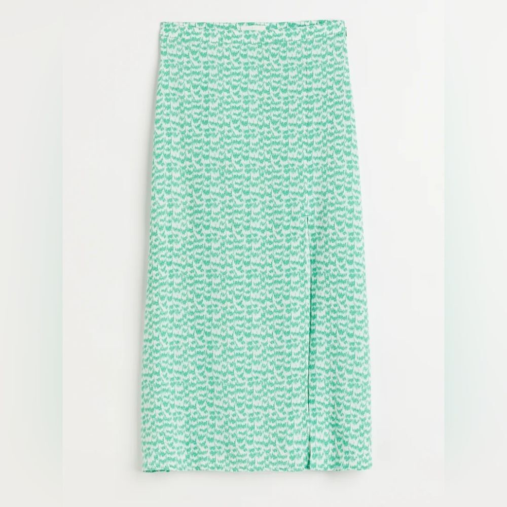 H&M Women's NWT Green Printed High Slit Midi High Waisted Skirt Size 14 - Picture 4 of 12